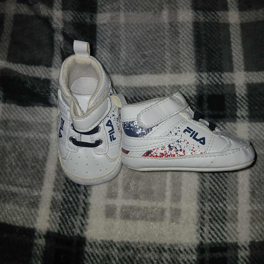 Fila Kids White Sneakers with Red and Blue Accents